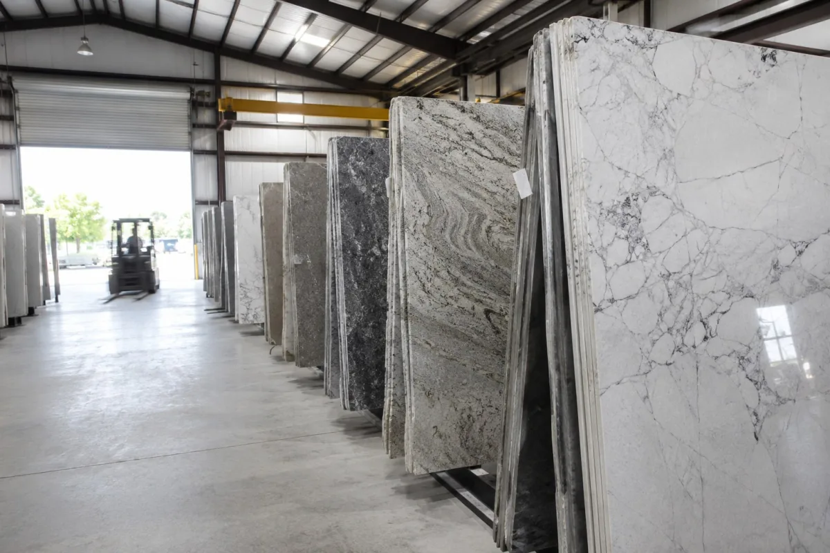 Natural stone slab detail at the yard