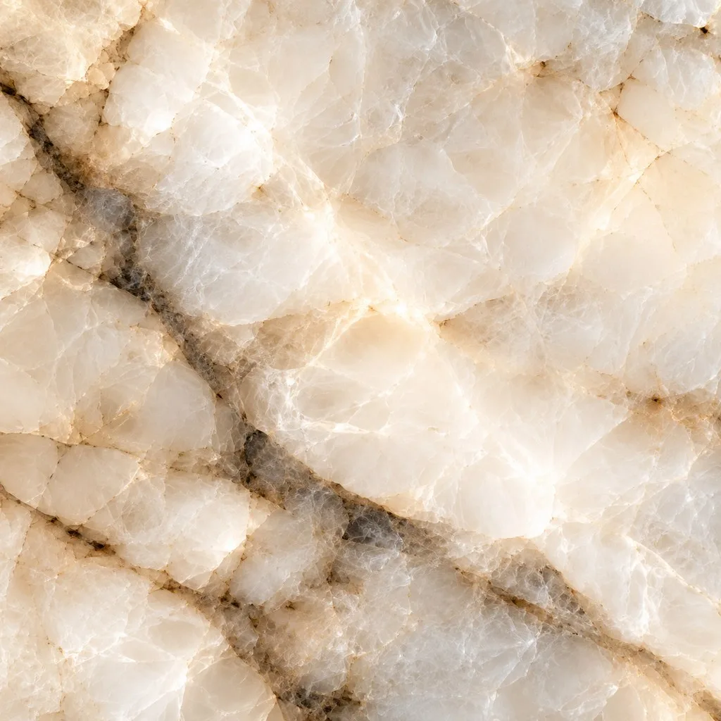 Backlit translucent Cristallo quartzite slab glowing from within