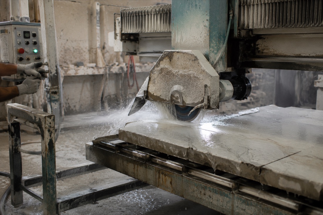 Cutting a slab on the bridge saw