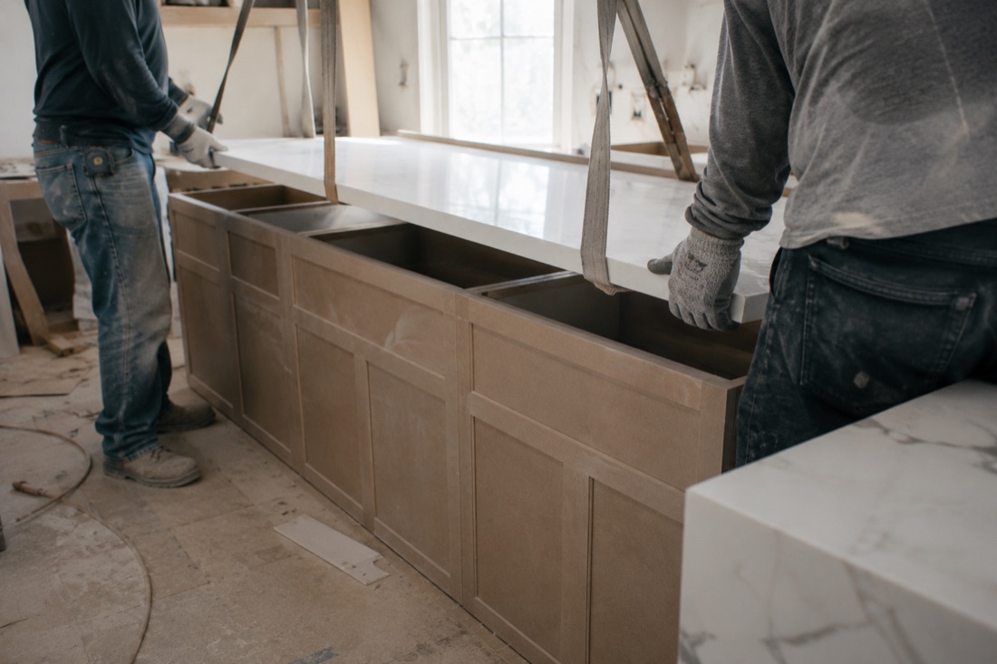 Setting a finished countertop