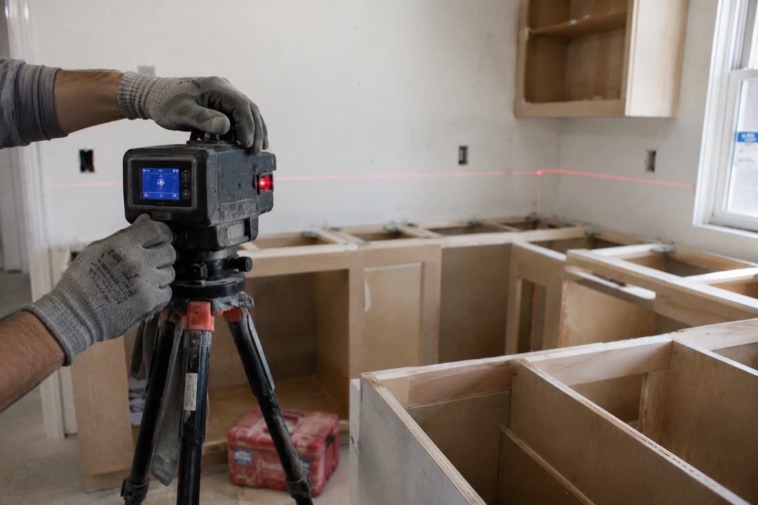 Laser-templating a kitchen