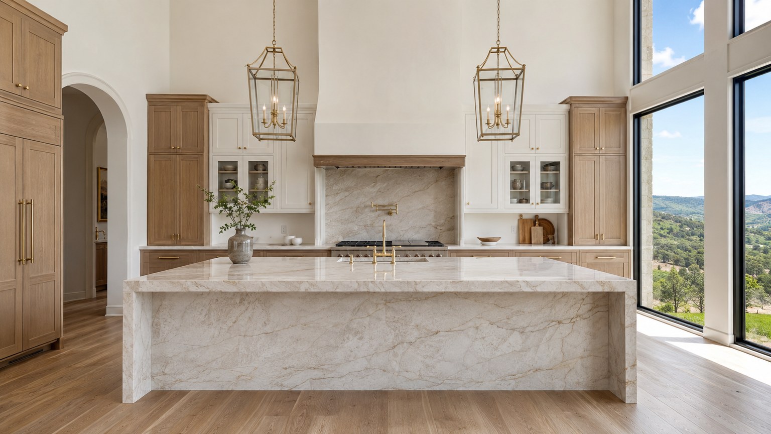 Hill Country Showcase — Taj Mahal quartzite waterfall island in Boerne, TX