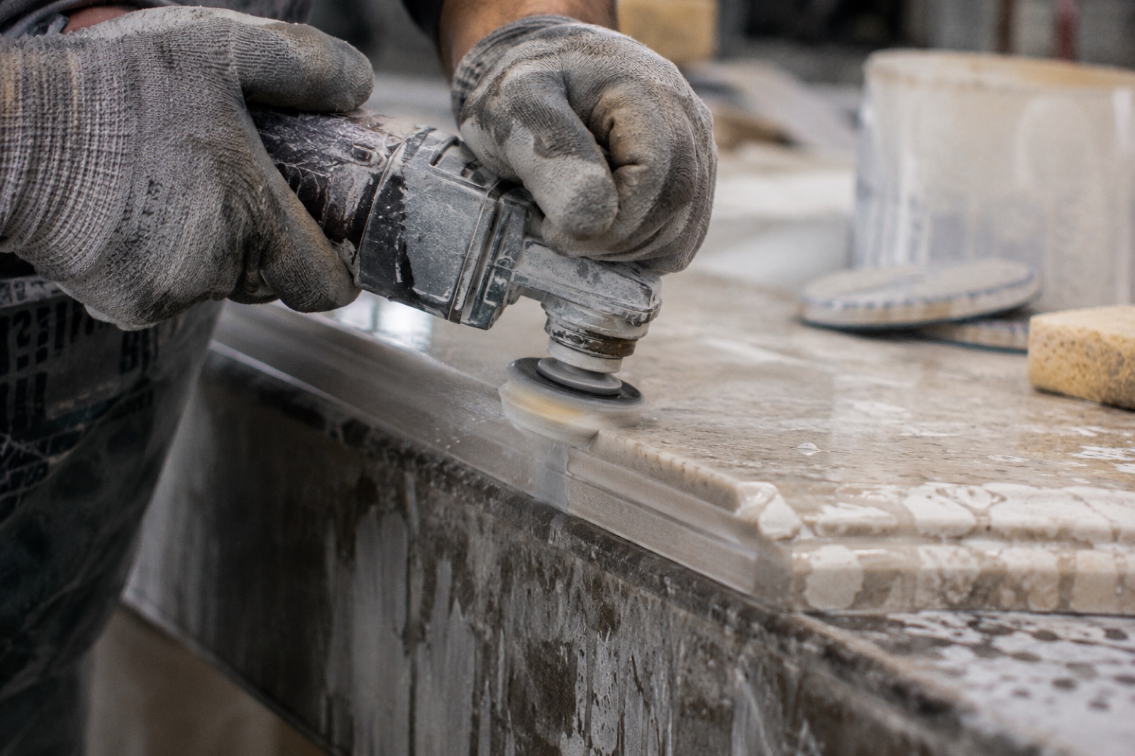 Hand-polishing a finished stone edge profile